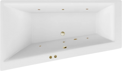 Акриловая ванна Excellent Sfera Slim Soft L 170x100 см, угловая, с гидромассажем, с каркасом, со сливом-переливом, фурнитура бронза, асимметричная, встраиваемая, объем 270 л.
