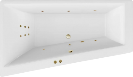Акриловая ванна Excellent Sfera Slim Line L 170x100 см, угловая, с гидромассажем, с каркасом, со сливом-переливом, фурнитура бронза, асимметричная, встраиваемая, объем 270 л.