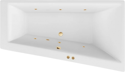 Акриловая ванна Excellent Sfera Soft R 170x100 см, угловая, с гидромассажем, с каркасом, со сливом-переливом, фурнитура золото, асимметричная, объем 270 л.