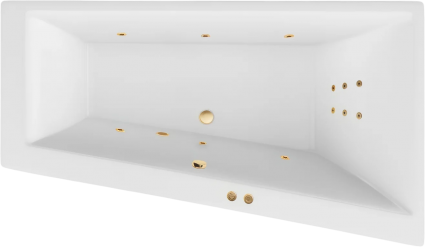 Акриловая ванна Excellent Sfera Line R 170x100 см, угловая, с гидромассажем, с каркасом, со сливом-переливом, фурнитура золото, асимметричная, объем 270 л.