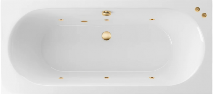 Акриловая ванна Excellent Oceana Slim Soft 180x80 см, с гидромассажем, с каркасом, со сливом-переливом, фурнитура золото, прямоугольная, встраиваемая