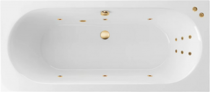Акриловая ванна Excellent Oceana Slim Line 180x80 см, с гидромассажем, с каркасом, со сливом-переливом, фурнитура золото, прямоугольная, встраиваемая