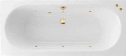 Акриловая ванна Excellent Oceana Slim Soft 170x75 см, с гидромассажем, с каркасом, со сливом-переливом, фурнитура золото, прямоугольная, встраиваемая