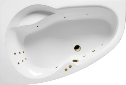 Акриловая ванна Excellent Newa Line L 160x95 см, угловая, с гидромассажем, с каркасом, со сливом-переливом, фурнитура бронза, асимметричная, объем 225 л.