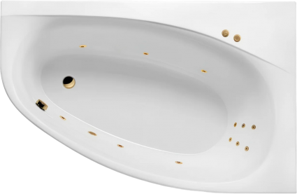 Акриловая ванна Excellent Kameleon Line 170x110 см, угловая, с гидромассажем, с каркасом, со сливом-переливом, фурнитура золото, асимметричная, объем 235 л.