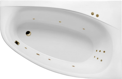 Акриловая ванна Excellent Kameleon Line 170x110 см, угловая, с гидромассажем, с каркасом, со сливом-переливом, фурнитура бронза, асимметричная, объем 235 л.