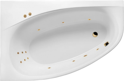 Акриловая ванна Excellent Kameleon Line 170x110 см, угловая, с гидромассажем, с каркасом, со сливом-переливом, фурнитура золото, асимметричная, объем 235 л.