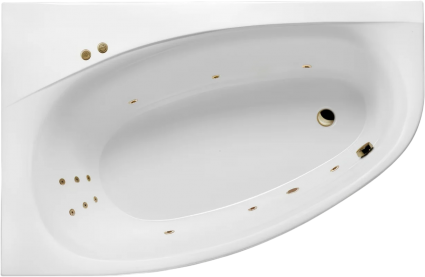 Акриловая ванна Excellent Kameleon Line 170x110 см, угловая, с гидромассажем, с каркасом, со сливом-переливом, фурнитура бронза, асимметричная, объем 235 л.