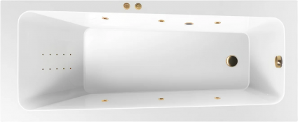 Акриловая ванна Excellent Ava Line Nano 170x70 см, с гидромассажем, с каркасом, со сливом-переливом, фурнитура золото, прямоугольная, объем 230 л.