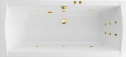 Акриловая ванна Excellent Aquaria Lux Slim Line 180x80 см, с гидромассажем, с каркасом, со сливом-переливом, фурнитура золото, прямоугольная, встраиваемая