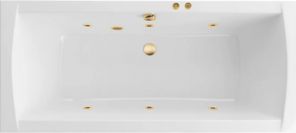 Акриловая ванна Excellent Aquaria Lux Soft 180x80 см, с гидромассажем, с каркасом, со сливом-переливом, фурнитура золото, прямоугольная, объем 275 л.