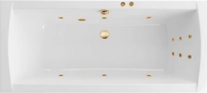 Акриловая ванна Excellent Aquaria Lux Line 180x80 см, с гидромассажем, с каркасом, со сливом-переливом, фурнитура золото, прямоугольная, объем 275 л.