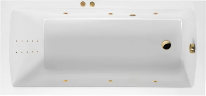Акриловая ванна Excellent Aquaria Line Nano 140x70 см, с гидромассажем, с каркасом, со сливом-переливом, фурнитура золото, прямоугольная, объем 180 л.
