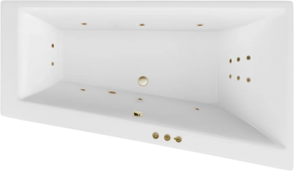 Акриловая ванна Excellent Sfera Slim Smart R 170x100 см, угловая, с гидромассажем, с каркасом, со сливом-переливом, фурнитура бронза, асимметричная, встраиваемая, объем 270 л.