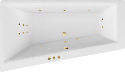 Акриловая ванна Excellent Sfera Slim Smart L 170x100 см, угловая, с гидромассажем, с каркасом, со сливом-переливом, фурнитура золото, асимметричная, встраиваемая, объем 270 л.