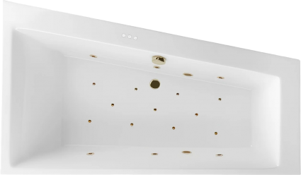 Акриловая ванна Excellent Sfera Relax R 170x100 см, угловая, с гидромассажем, с каркасом, со сливом-переливом, фурнитура бронза, асимметричная, объем 270 л.