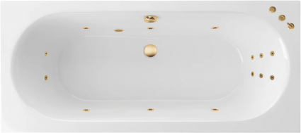 Акриловая ванна Excellent Oceana Slim Smart 180x80 см, с гидромассажем, с каркасом, со сливом-переливом, фурнитура золото, прямоугольная, встраиваемая