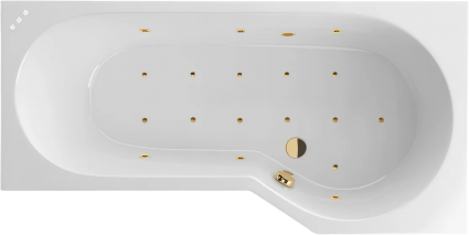 Акриловая ванна Excellent Be Spot Relax 160x80 см, угловая, с гидромассажем, с каркасом, со сливом-переливом, фурнитура золото, асимметричная, объем 190 л.