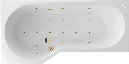 Акриловая ванна Excellent Be Spot Relax 160x80 см, угловая, с гидромассажем, с каркасом, со сливом-переливом, фурнитура золото, асимметричная, объем 190 л.