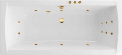 Акриловая ванна Excellent Aquaria Lux Smart 180x80 см, с гидромассажем, с каркасом, со сливом-переливом, фурнитура золото, прямоугольная, объем 275 л.