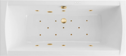 Акриловая ванна Excellent Aquaria Lux Relax 180x80 см, с гидромассажем, с каркасом, со сливом-переливом, фурнитура золото, прямоугольная, объем 275 л.