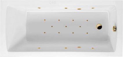 Акриловая ванна Excellent Aquaria Relax 150x70 см, с гидромассажем, с каркасом, со сливом-переливом, фурнитура золото, прямоугольная, объем 200 л.