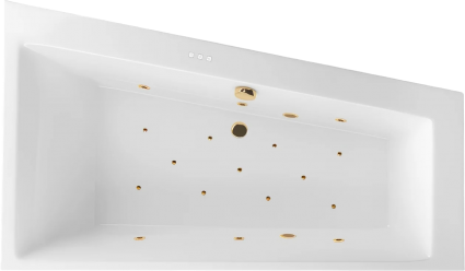 Акриловая ванна Excellent Sfera Slim Relax R 170x100 см, угловая, с гидромассажем, с каркасом, со сливом-переливом, фурнитура золото, асимметричная, встраиваемая, объем 270 л.