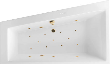 Акриловая ванна Excellent Sfera Slim Relax L 170x100 см, угловая, с гидромассажем, с каркасом, со сливом-переливом, фурнитура золото, асимметричная, встраиваемая, объем 270 л.