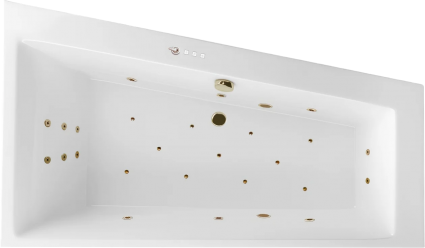 Акриловая ванна Excellent Sfera Ultra R 170x100 см, угловая, с гидромассажем, с каркасом, со сливом-переливом, фурнитура бронза, асимметричная, объем 270 л.