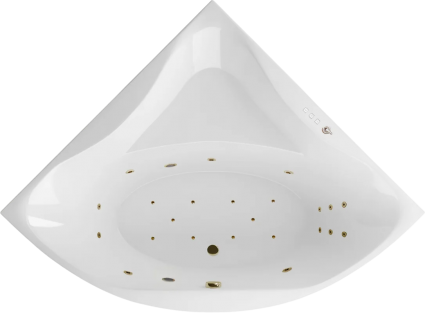 Акриловая ванна Excellent Glamour Ultra 150x150 см, угловая, с гидромассажем, с каркасом, со сливом-переливом, фурнитура бронза, четверть круга, объем 340 л.