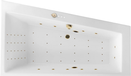 Акриловая ванна Excellent Sfera Slim Nano R 170x100 см, угловая, с гидромассажем, с каркасом, со сливом-переливом, фурнитура золото, асимметричная, встраиваемая, объем 270 л.
