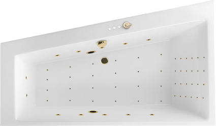 Акриловая ванна Excellent Sfera Slim Nano L 170x100 см, угловая, с гидромассажем, с каркасом, со сливом-переливом, фурнитура золото, асимметричная, встраиваемая, объем 270 л.