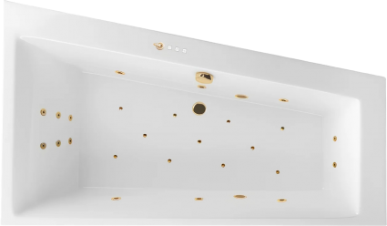 Акриловая ванна Excellent Sfera Ultra R 170x100 см, угловая, с гидромассажем, с каркасом, со сливом-переливом, фурнитура золото, асимметричная, объем 270 л.