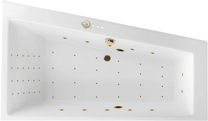 Акриловая ванна Excellent Sfera Nano R 170x100 см, угловая, с гидромассажем, с каркасом, со сливом-переливом, фурнитура золото, асимметричная, объем 270 л.