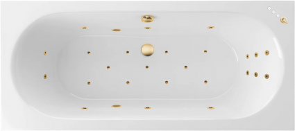 Акриловая ванна Excellent Oceana Slim Ultra 170x75 см, с гидромассажем, с каркасом, со сливом-переливом, фурнитура золото, прямоугольная, встраиваемая