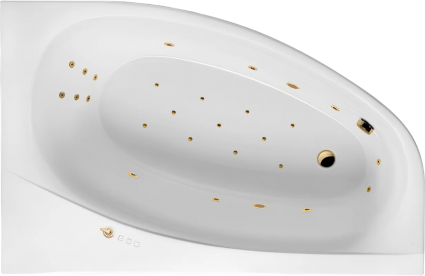 Акриловая ванна Excellent Kameleon Ultra 170x110 см, угловая, с гидромассажем, с каркасом, со сливом-переливом, фурнитура золото, асимметричная, объем 235 л.