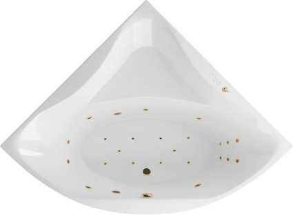 Акриловая ванна Excellent Glamour Ultra 150x150 см, угловая, с гидромассажем, с каркасом, со сливом-переливом, фурнитура золото, четверть круга, объем 340 л.