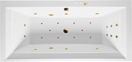 Акриловая ванна Excellent Crown Grand Ultra 190x90 см, с гидромассажем, с каркасом, со сливом-переливом, фурнитура золото, прямоугольная, объем 265 л.