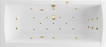 Акриловая ванна Excellent Aquaria Lux Slim Ultra 180x80 см, с гидромассажем, с каркасом, со сливом-переливом, фурнитура золото, прямоугольная, встраиваемая