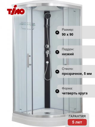 Душевая кабина Timo Imwei XDL-09B низкий поддон четверть круга, стекло прозрачное