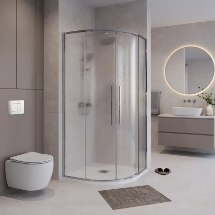 Душевой уголок Niagara Nova NG-3626-34 90x90, профиль хром, стекло шиншилла, полукруглый, двери раздвижные