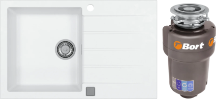 Комплект Мойка кухонная Alveus Cadit Granital 20 arctic + Измельчитель Bort Titan Max Power матовая, прямоугольная