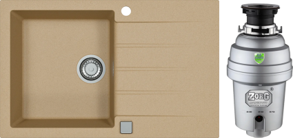 Комплект Мойка кухонная Alveus Cadit Granital 20 beige + Измельчитель Zorg Inox D ZR-38 D матовая, прямоугольная