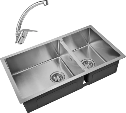 Комплект Мойка кухонная Zorg Inox R 78-2-44 + Смеситель MEGA Mega MG-BMK016 хром брашированная, прямоугольная