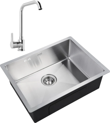 Комплект Мойка кухонная Zorg Inox R 5844 + Смеситель MEGA Ege MG-PL10 хром брашированная, прямоугольная