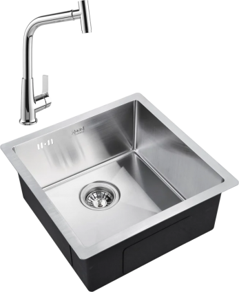 Комплект Мойка кухонная Zorg Inox R 4444 + Смеситель MEGA Life MG-TK09 хром брашированная, квадратная