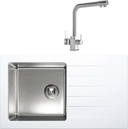 Комплект Мойка кухонная Tolero Twist TTS-860 туман + Смеситель MEGA Life MG-TK06 хром прямоугольная, с крылом