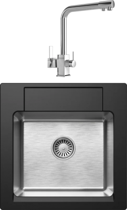 Комплект Мойка кухонная Tolero Twist TTS-500 уголь + Смеситель MEGA Life MG-TK06 хром квадратная,  в современном стиле
