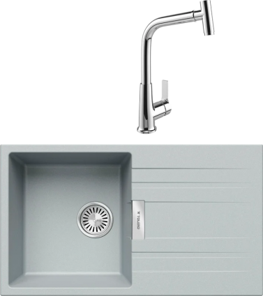 Комплект Мойка кухонная Tolero Loft TL-750 платина + Смеситель MEGA Life MG-TK09 хром матовая, прямоугольная