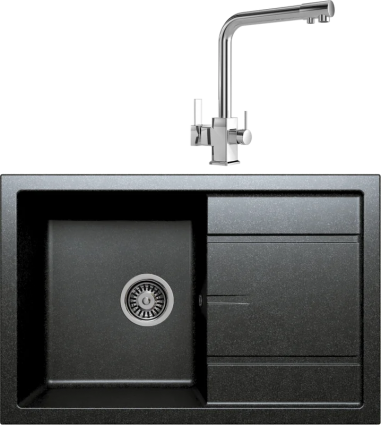 Комплект Мойка кухонная Tolero Classic R-112 уголь + Смеситель MEGA Life MG-TK06 хром матовая, прямоугольная